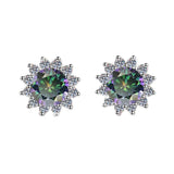 S925 Colorful Moissanite/CZ Sunflower Halo Stud Earrings, 12 Color 0.5ct D-Grade VVS Certificate, Hypoallergenic Sterling Silver Jewelry Gift - FITINY Jewelry