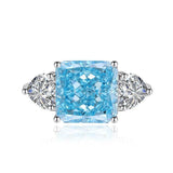 Multicolor Ice Flower Cut Square CZ Adjustable Ring, Blue & Green 10*10mm 8A Main Cubic Zirconia, Two Heart Side CZ, Dainty Luxe - FITINY Jewelry