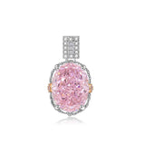 Multicolor Ice Flower Cut Oval CZ Pendant Necklace, 10*14mm 8A Cubic Zirconia, Two-Tone Pave CZ Halo with Pavé Top Frame, Adjustable Chain, Dainty Luxe - FITINY Jewelry