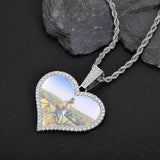Large Heart Photo Pendant Necklace with Cubic Zirconia Stone - Front View - FITINY Jewelry