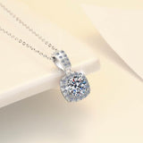 S925 Colorful Moissanite Pendant Necklace with Pavé-Set Halo & Hoop, 1ct D-Grade VVS1 Moissanite in 12 Dazzling Colors with GAR Certification, Sterling Silver Necklace - FITINY Jewelry