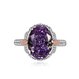 Multicolor Ice Flower Cut Oval CZ Adjustable Ring, 10*14mm 8A Cubic Zirconia, Two-Tone Pave CZ Band, Dainty Luxe - FITINY Jewelry