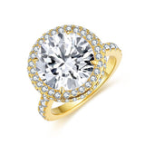 Close-up of round brilliant 5-carat moissanite stone with fire and clarity detail