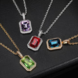 Geometric Hip Hop Necklace with Cubic Zirconia Stones in Gol - Front View - FITINY Jewelry