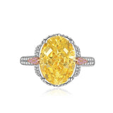 Multicolor Ice Flower Cut Oval CZ Adjustable Ring, 10*14mm 8A Cubic Zirconia, Two-Tone Pave CZ Band, Dainty Luxe - FITINY Jewelry