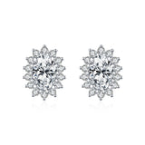 Floral Moissanite Stud Earrings in Sterling Silver - Front View - FITINY Jewelry