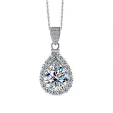 S925 High Carbon CZ Teardrop Halo Pendant Necklace with Pavé Top Frame, 6-11mm Cubic Zirconia, Sterling Silver Pear Shape Pendant for Her - FITINY Jewelry
