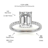 S925 Emerald Cut 4ct Moissanite Engagement Ring, 4 Carat VVS1 D-Color 3EX-Cut Moissanite Four-Prong Sterling Silver Ring - FITINY Jewelry