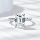 S925 Emerald Cut 4ct Moissanite Engagement Ring, 4 Carat VVS1 D-Color 3EX-Cut Moissanite Four-Prong Sterling Silver Ring - FITINY Jewelry