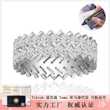 Side profile showing angular right-angle structure and gold-plated sterling silver band