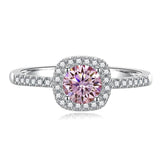 S925 Multicolor Moissanite Cushion Halo Adjustable Rings with Pavé-Set Band & Square Accents, 0.5ct-2ct D-Grade VVS Certificate, 12 Vibrant Colors, Sterling Silver Jewelry - FITINY Jewelry