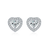 Sterling Silver Heart Stud Earrings with Moissanite Accents - Front View - FITINY Jewelry