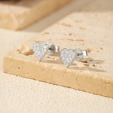 Delicate Heart-Shaped Moissanite Stud Earrings in Sterling S - On Model View - FITINY