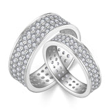 S925 Moissanite Matching Couple Eternity Bands Wedding Rings, Two-Row 1ct & Three-Row 1.8ct, D-Grade VVS, 18K White Gold Plated Unisex Rings - FITINY Jewelry