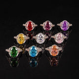 Multicolor Ice Flower Cut Oval CZ Adjustable Ring, 10*14mm 8A Cubic Zirconia, Two-Tone Pave CZ Band, Dainty Luxe - FITINY Jewelry