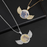 Angel Wing Photo Pendant Necklace with Cubic Zirconia in Bra - On Model View - FITINY