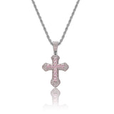 Geometric Cross Pendant Necklace with Cubic Zirconia Stones - Front View - FITINY Jewelry