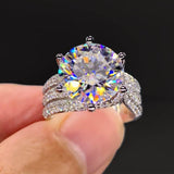 5 Carat Round-Cut Zircon Halo Ring, Triple Band Full Pave Design for Women - FITINY Jewelry