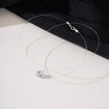 S925 Mermaid Tear Floating Moissanite Necklace, 0.5–3ct Sterling Silver Invisible Fishing Line Pendant, 40+5cm Adjustable Dainty Minimalist Choker - FITINY Jewelry