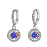 S925 Colorful Moissanite/CZ Round Halo Drop Earrings, 1ct D-Grade VVS Certificate, Hypoallergenic Sterling Silver Gift - FITINY Jewelry