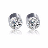 Multicolor Stainless Steel Magnetic Round Stud Earrings for Men Women, 6mm Round CZ Inlaid Magnetic Earrings Non-Piercing Clip On Stud Earring - FITINY Jewelry