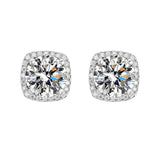 S925 Magnetic Multicolor Moissanite Square Halo Stud Earrings for Men Women, 0.5/1ct Round Cut, Inlaid Magnetic Earrings Non-Piercing Clip On Stud Earring - FITINY Jewelry
