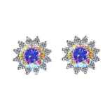 S925 Colorful Moissanite/CZ Sunflower Halo Stud Earrings, 12 Color 0.5ct D-Grade VVS Certificate, Hypoallergenic Sterling Silver Jewelry Gift - FITINY Jewelry