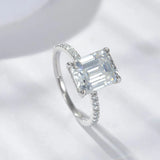 S925 Emerald Cut 4ct Moissanite Engagement Ring, 4 Carat VVS1 D-Color 3EX-Cut Moissanite Four-Prong Sterling Silver Ring - FITINY Jewelry