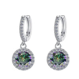 S925 Rainbow Green Moissanite/CZ Round Halo Drop Earrings, 1ct D-Grade VVS Certificate, Hypoallergenic Sterling Silver Gift - FITINY Jewelry