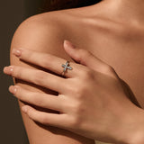 Cross Ring in Sterling Silver with Moissanite Accents - Side View - FITINY