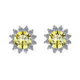 S925 Colorful Moissanite/CZ Sunflower Halo Stud Earrings, 12 Color 0.5ct D-Grade VVS Certificate, Hypoallergenic Sterling Silver Jewelry Gift - FITINY Jewelry
