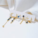 6 Pieces Long Tassel Vintage Earring Set with Micro-Pavé Dazzling Blue Zircons, 18k Gold Plated Ear Studs & Ear Drops, S925 Needle, Stacked Lobe Designs with Dazzling Zirconia - FITINY Jewelry