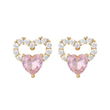 16 Pairs Pink Heart Stud Hoop Huggies Drop Earrings Set, 18K Gold Plated Stacking CZ & Pearl Designs, Planet Snowflake Moon Star - FITINY Jewelry