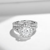 Close-up of three-moissanite arrangement highlighting 3EX cut brilliance