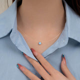 S925 Multicolor Mermaid Tear Floating CZ Necklace, Sterling Silver Invisible Fishing Line 6-8mm Cubic Zirconia Pendant, 40+5cm Adjustable Dainty Minimalist Choker - FITINY Jewelry