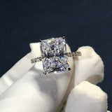 Stunning Radiant Cut CZ Ring, Cubic Zirconia with Pave Band, White Gold Plated Dainty Ring Jewelry for Part Men Women - FITINY Jewelry