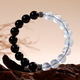 Geometric Black Obsidian & Aquamarine Bracelet in Sterling S - Detail View - FITINY Jewelry