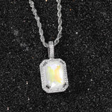 Geometric Square Zirconia Pendant Necklace in White Gold Ton - Front View - FITINY Jewelry