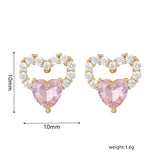 16 Pairs Pink Heart Stud Hoop Huggies Drop Earrings Set, 18K Gold Plated Stacking CZ & Pearl Designs, Planet Snowflake Moon Star - FITINY Jewelry