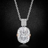 Multicolor Ice Flower Cut Oval CZ Pendant Necklace, 10*14mm 8A Cubic Zirconia, Two-Tone Pave CZ Halo with Pavé Top Frame, Adjustable Chain, Dainty Luxe - FITINY Jewelry