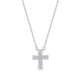 Sterling Silver Cross Pendant Necklace with Micro-Pavé Zirco - Front View - FITINY Jewelry