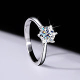 S925 Classic 6-Prong Moissanite Engagement Ring, 0.5–3ct Round Cut D-Grade VVS Certified Solitaire, Sterling Silver Wedding Gift for Her Him - FITINY Jewelry