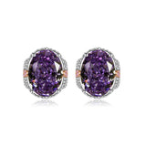 Multicolor Ice Flower Cut Oval CZ Stud Earrings, 7*9mm 8A Cubic Zirconia, S925 Silver Needle, Two-Tone Pave CZ Halo, Dainty Luxe - FITINY Jewelry