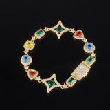 Geometric Hip Hop Bracelet with Cubic Zirconia in Gold or Wh - Front View - FITINY Jewelry