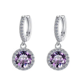 S925 Colorful Moissanite/CZ Round Halo Drop Earrings, 1ct D-Grade VVS Certificate, Hypoallergenic Sterling Silver Gift - FITINY Jewelry