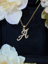 Front view of FITINY A letter moissanite pendant necklace on white background