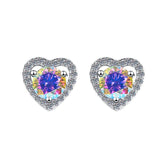 S925 Colorful Moissanite/CZ Heart Shape Halo Stud Earrings, 0.5ct D-Grade VVS Certificate, Hypoallergenic Sterling Silver Gift - FITINY Jewelry