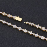 Back view of model wearing 22 inch gold tennis chain necklace