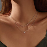 Round Moissanite Solitaire Pendant Necklace in Sterling Silv - Side View - FITINY