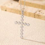 Geometric Cross Necklace with VVS1 Moissanite Stones in Ster - On Model View - FITINY
